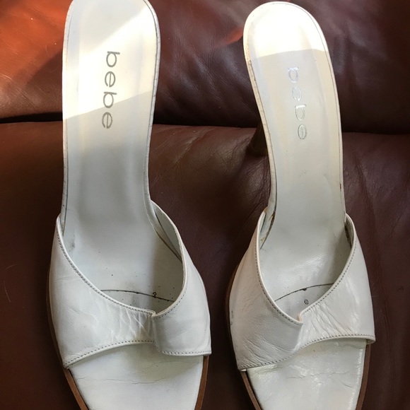 Bebe Leather Upper White Heel Sandals - Picture 5 of 9